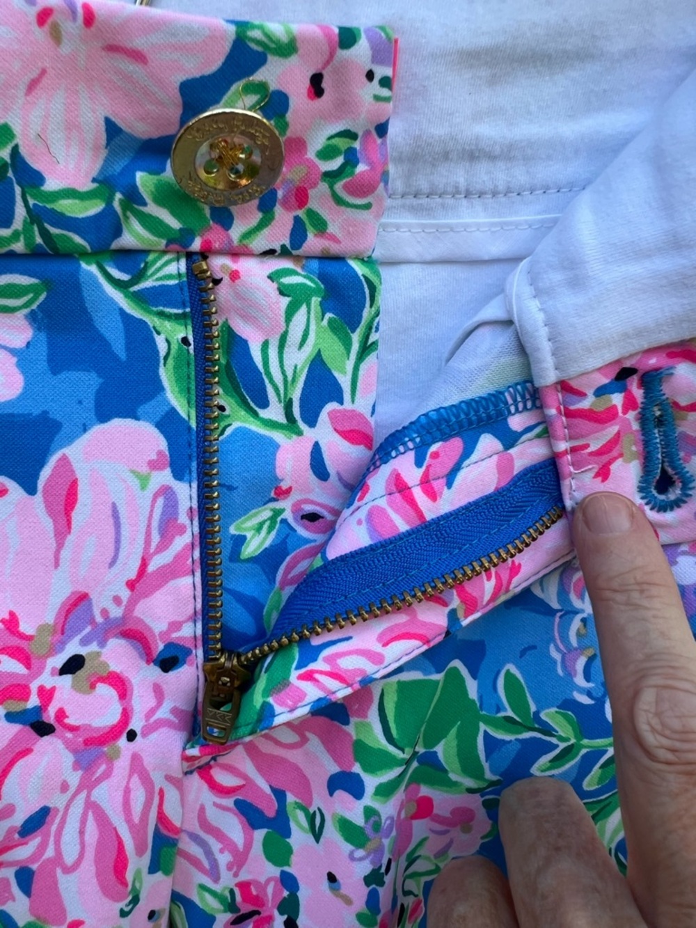 Lilly Pulitzer Natia Knit Blue Floral Bermuda Shorts with Pink Accents - Picture 6 of 8